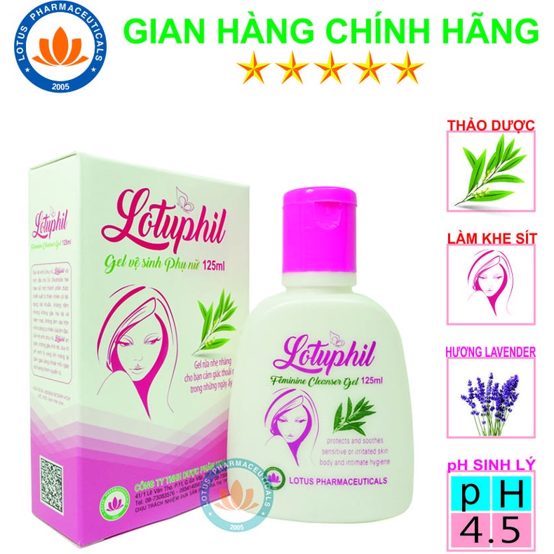 Gel vệ sinh phụ nữ Lotuphil 125ml, Làm sạch và loại bỏ mùi hôi vùng kín - Hàng Chính Hãng kèm quà tặng 39k - Lotuspharma