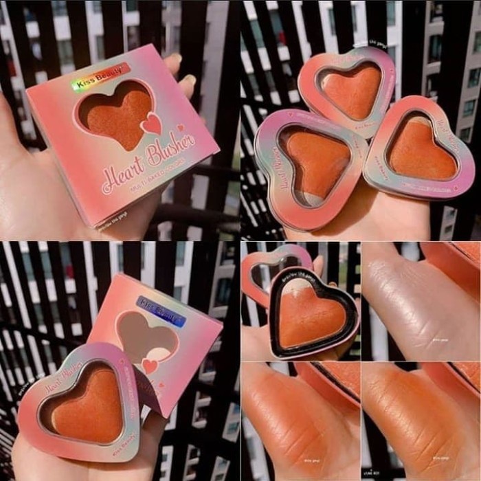 Set 2 in 1 Phấn má hồng + bắt sáng Kiss Beauty Heart Blusher (Hộp thiếc cao cấp)