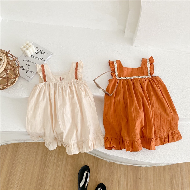 Đầm Không Tay Phối Bèo Thêu Họa Tiết Dễ Thương Phong Cách Hàn Quốc Thời Trang Mùa Hè Cho Bé Gái