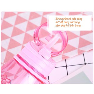 Bình nước Hello Kitty có ống hút