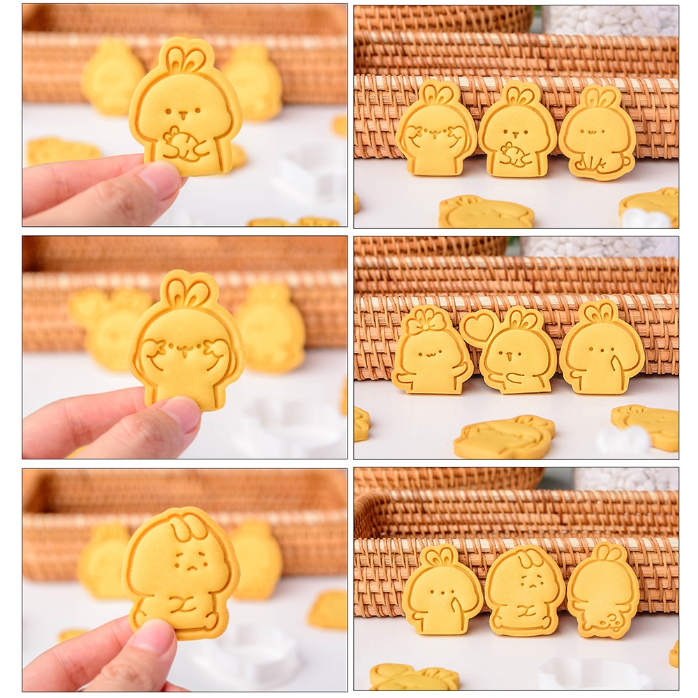 Bộ Khuôn Nhấn Bánh Quy Trang Trí Hình Thỏ Dễ Thương
