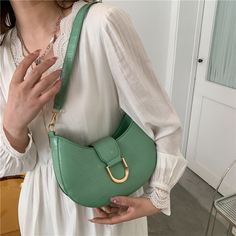 IELGY Túi Đeo Vai Hình Tròn In Họa Tiết Da Cá Sấu Đính Ngọc Trai Giả Thời Trang Cho Nữ