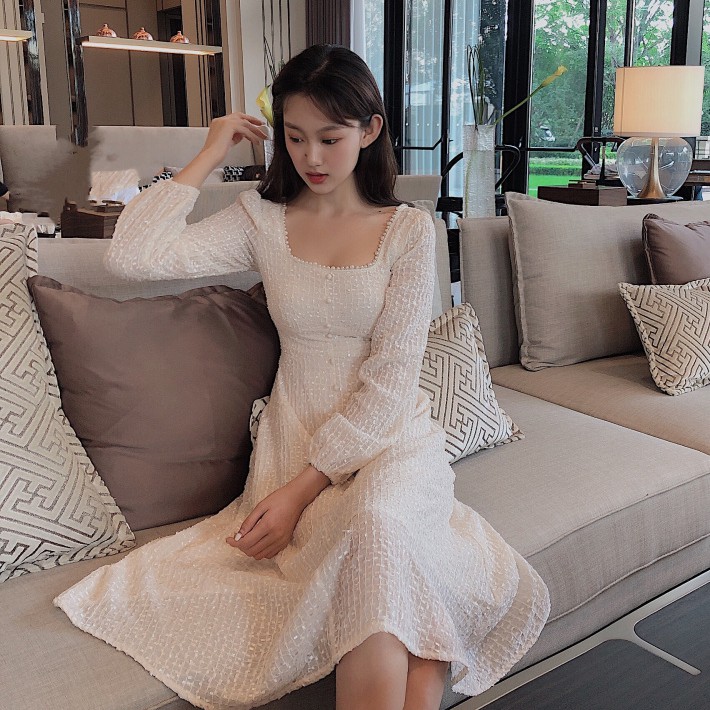 Đầm váy dự tiệc tiểu thư tay dài phối ngực Ulzzang | BigBuy360 - bigbuy360.vn