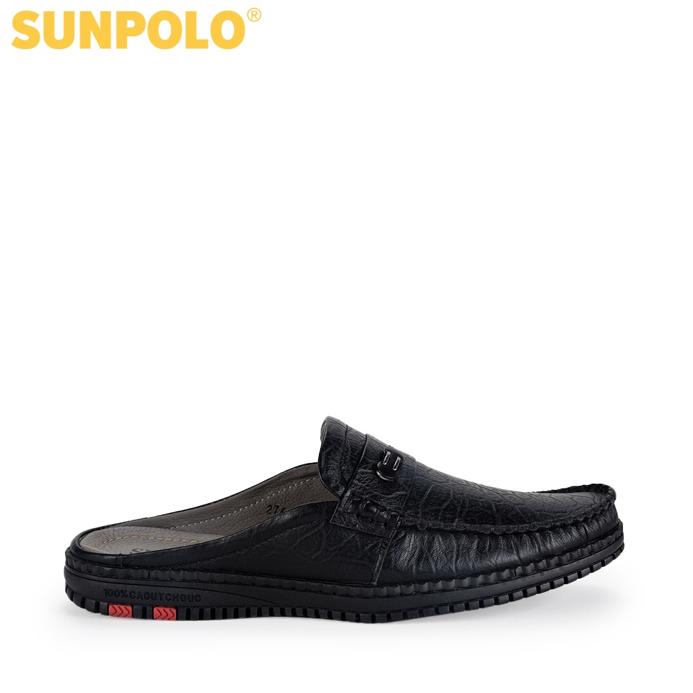 Giày sục dép nam Da bò cao cấp SUNPOLO đi làm, đi chơi Màu Đen - SUT274