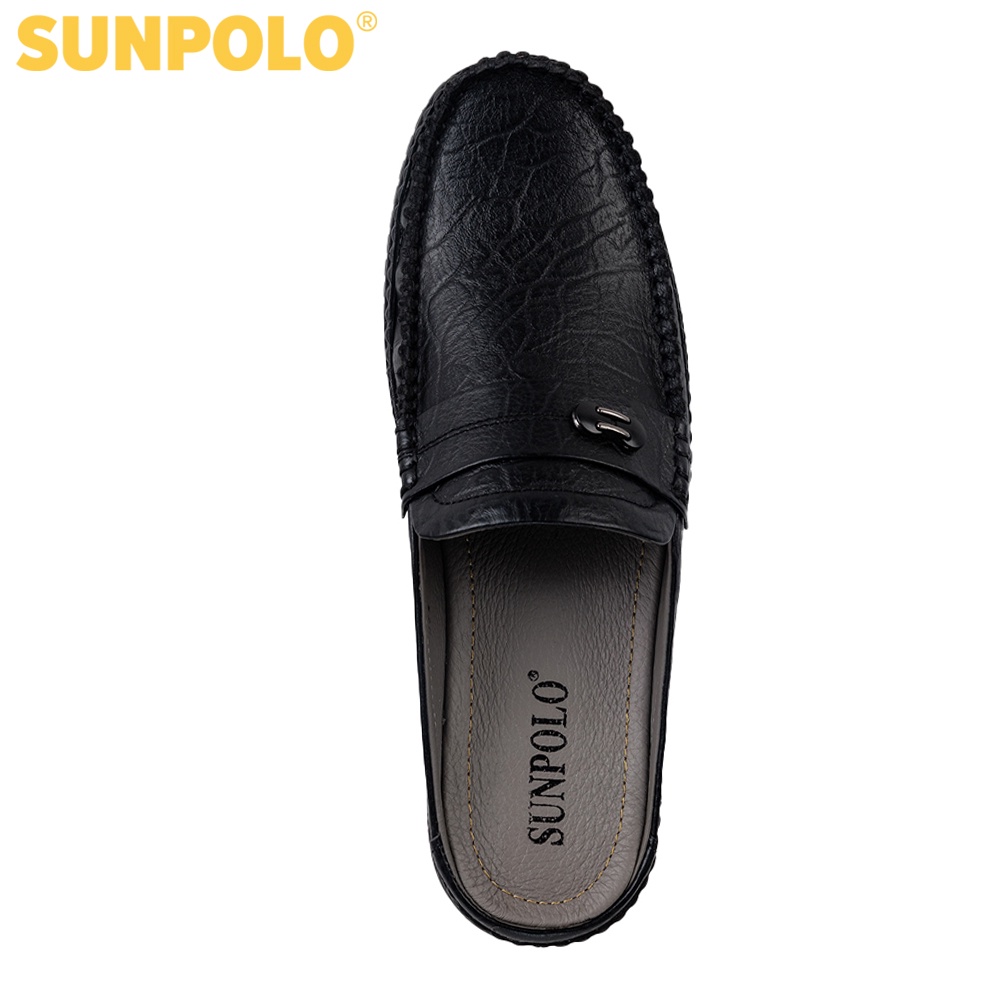 Giày sục dép nam Da bò cao cấp SUNPOLO đi làm, đi chơi Màu Đen - SUT274