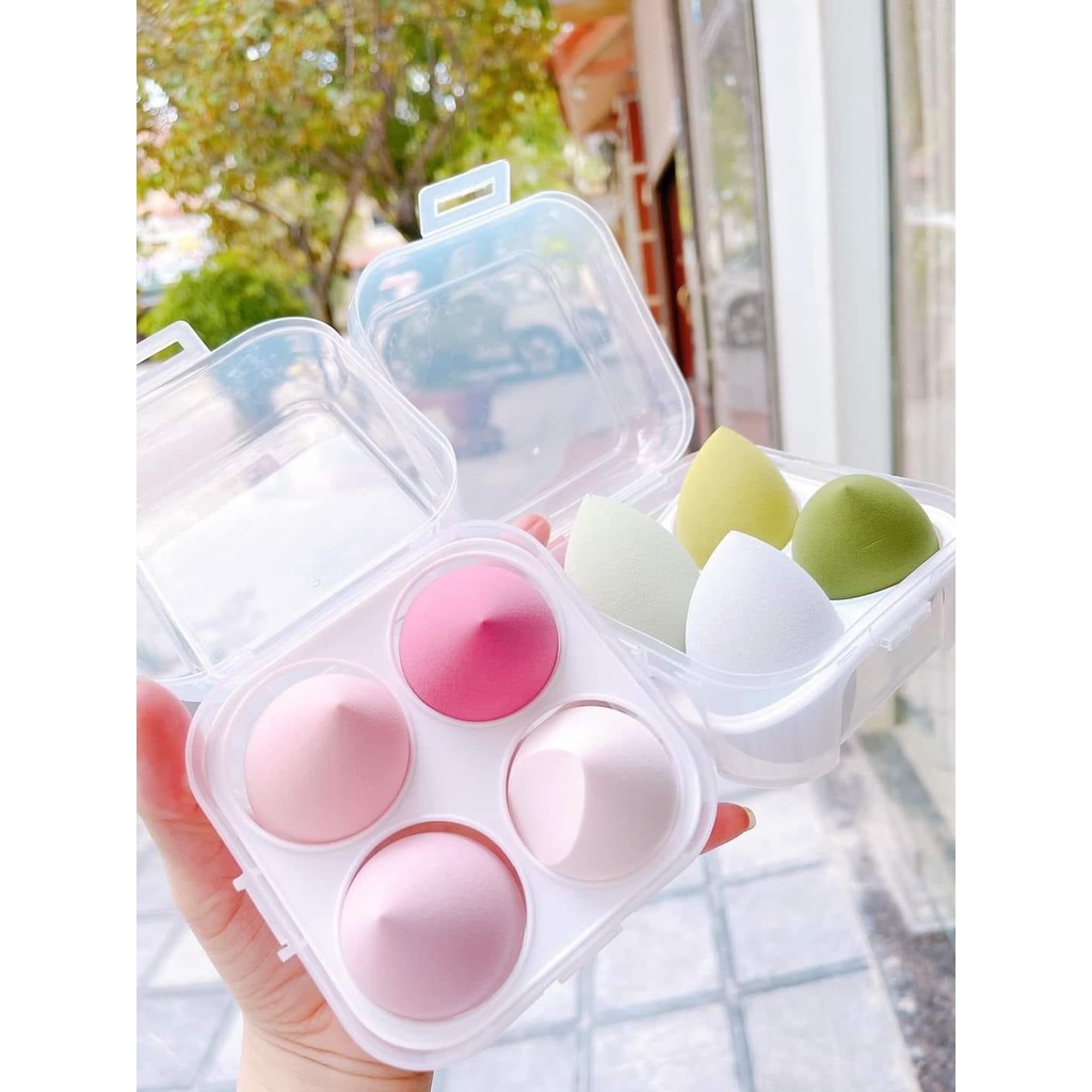 Mút Tán Kem Nền Sét 4  Cái Kèm Hộp Mềm Mịn Chuyên Dùng  Makeup Dạng Giọt Nước  NTH STORE