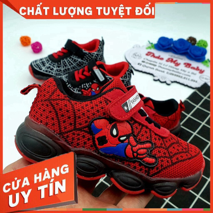 HÀNG NHẬP KHẨU -  [NHẬP KIDTET hoàn 15% xu đơn 150k] Giày Thể Thao Cao Cấp Thêu Hình Siêu Nhân Nhện Có Đèn LED Cho Bé - 