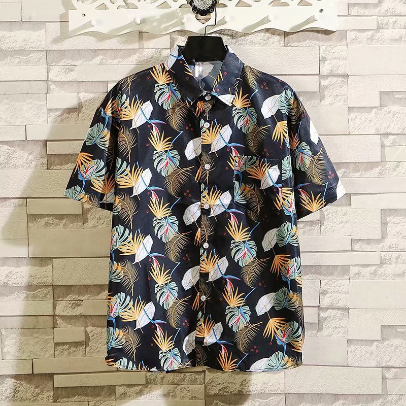 Set Áo Sơ Mi Ngắn Tay In Họa Tiết Hoa + Quần short Thời Trang Đi Biển Phong Cách Hawaii Cho Nam
