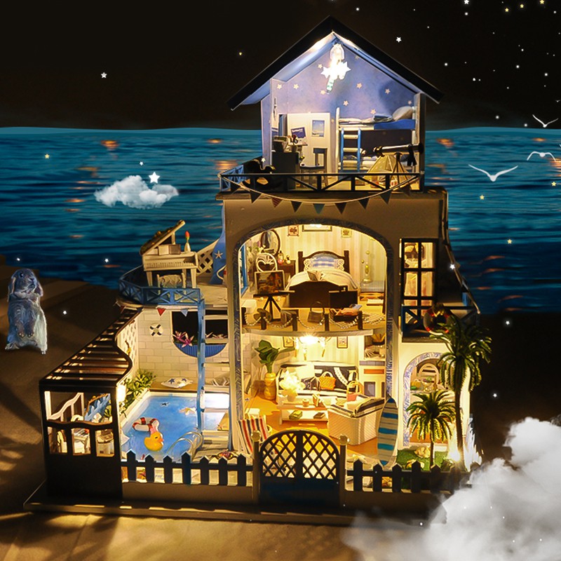 Đồ trang trí Mô hình nhà lắp ghép có đèn Meet Love Sea TYU 15B DochoiHCm