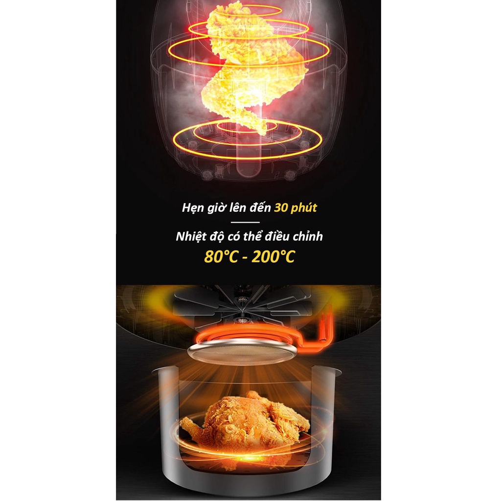 Nồi chiên không dầu 3.5L Tsuki VS-666A điều khiển cảm ứng, công nghệ gia nhiệt 3D tự động điều chỉnh duy trì nhiệt