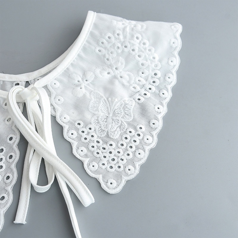 Khăn Choàng Cổ Màu Trắng Thêu Họa Tiết Bướm Phối Ren Thời Trang Mùa Xuân Xinh Xắn Cho Nữ