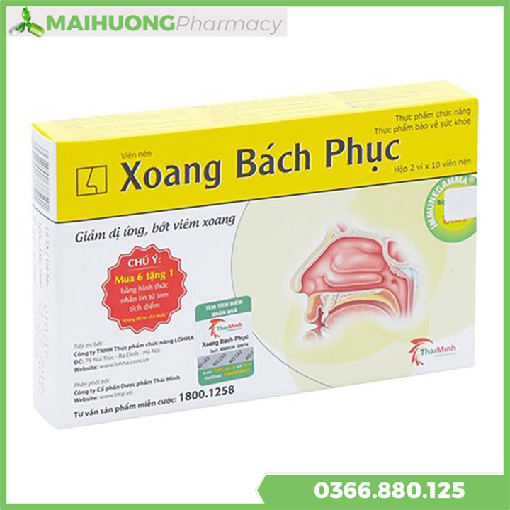 [Chính hãng , Tem Tích Điểm mua 6 Tặng 1] Thực Phẩm Xoang Bách Phục hộp 20 viên,Hỗ trợ giảm các triệu chứng viêm xoang.