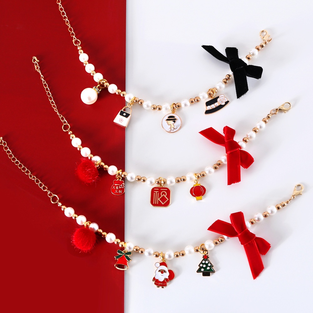 Vòng Cổ Cho Chó Mèo Thú Cưng Hạt Charm Kèm Nơ Thắt
