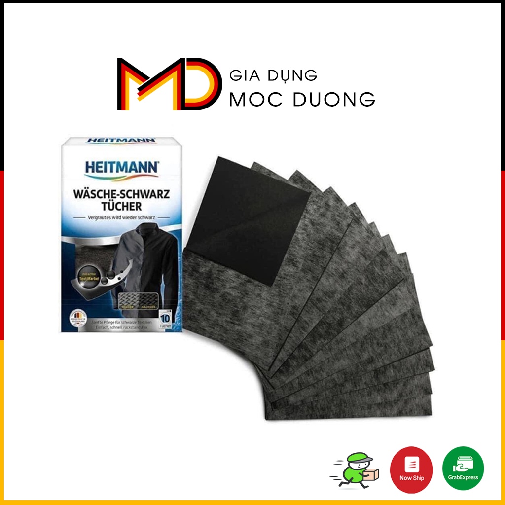 Giấy giặt nhuộm đen quần áo Heitmann 10 tờ [Hàng Đức chính hãng]