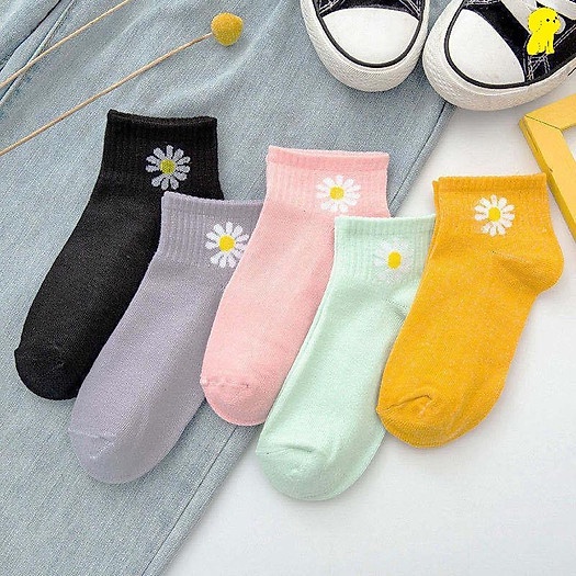 Set 10 Đôi Tất Hoa Cúc /  Vớ Hoa Cúc Nhiều Màu Thể Thao Cổ Ngắn Nam Nữ Vải Dệt Kim