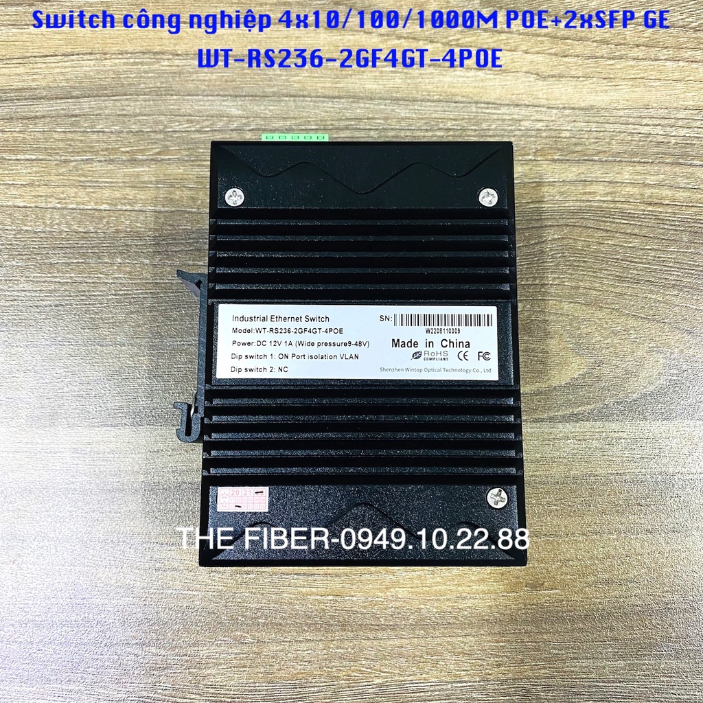 Switch công nghiệp 4x10/100/1000M POE AT + 2 SFP Slot GE, DIN Rail, Dual DC Power 48-57VDC, P/N:WT-RS236-2GF4GT-4POE