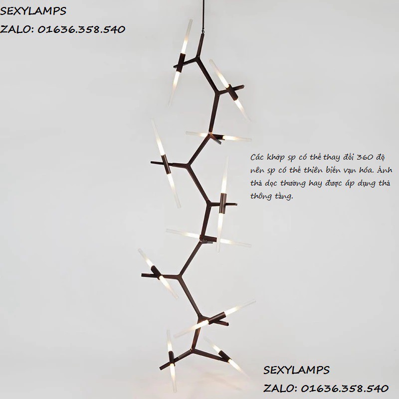 ĐÈN THẢ PHÒNG KHÁCH - ĐÈN THẢ BÀN ĂN AGNES CHANDELIER_7 THANH_14 BÓNG LED_CÀNH NÂU