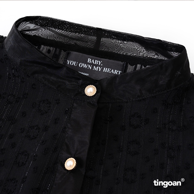TINGOAN® - Áo somi xuyên thấu cổ đứng kèm dây phối bóng kính đen GLOSSIE BLOUSE/BL