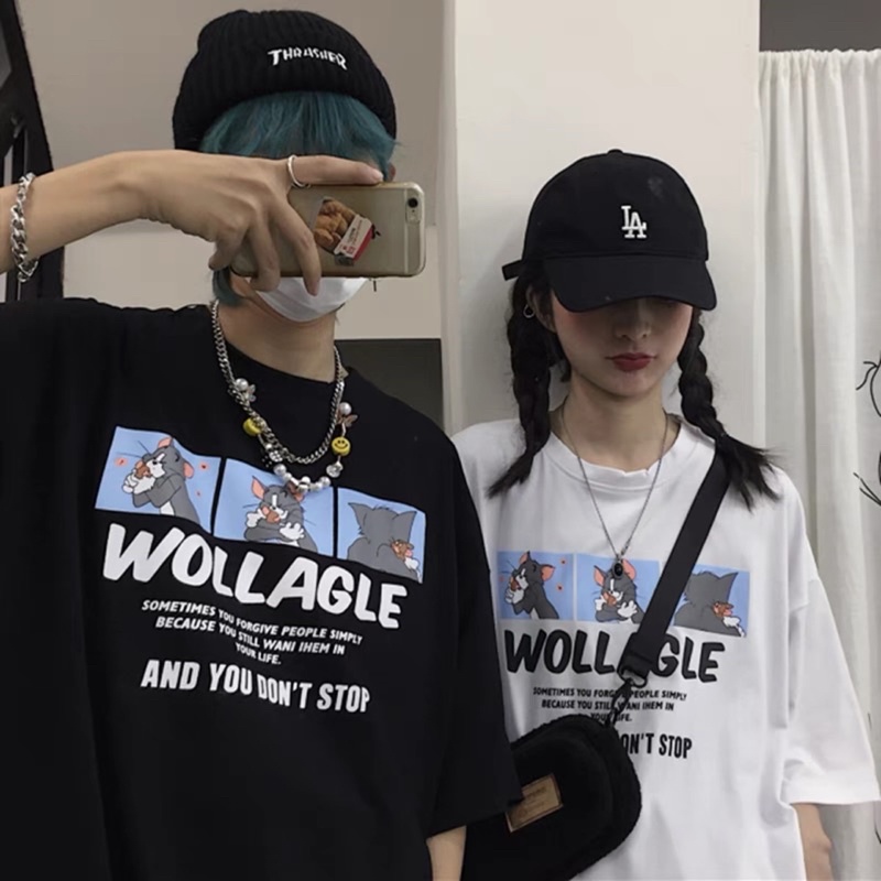 Áo thun tay lỡ nam nữ, áo phông unisex form rộng chất cotton in hình mèo