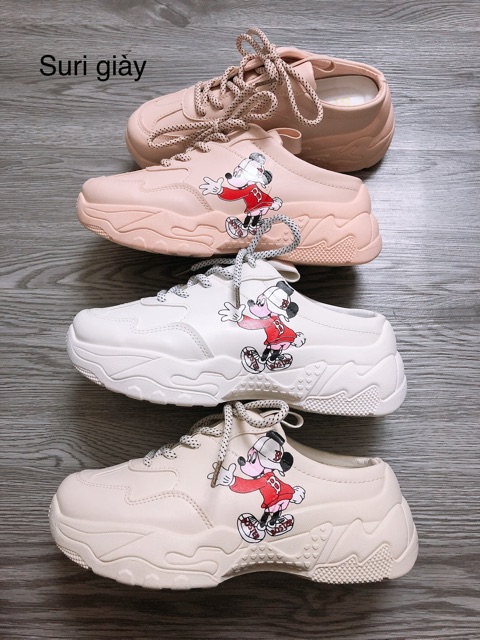 FREESHIP Giày thể thaonữ, sục thể thao đế cao in hình micky cao cấp M01