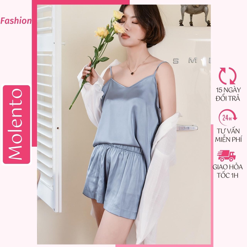 Bộ Lụa 2 Dây Cao Cấp Molento Đồ Ngủ Lụa Đùi Mặc Nhà Dây Áo Tùy Chỉnh Nhẹ Nhàng Thoải Mái - M36