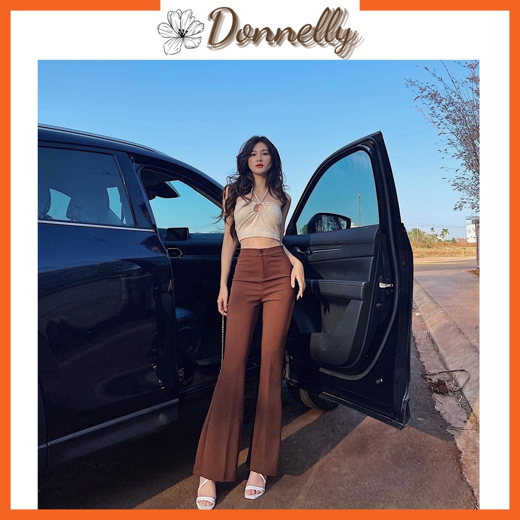 [Hàng Cao Cấp Ảnh Thật] Quần Ống Loe Donnelly Cạp Cao, Quần Ống Loe Nữ Lưng Cao Vải Co Dãn Giúp Tôn Dáng Kéo Dài Chân