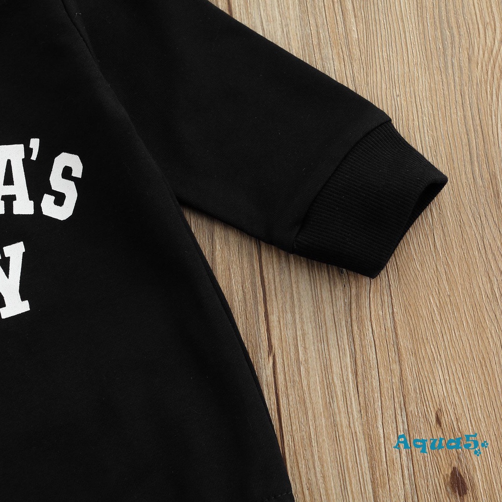 Áo liền quần dài tay cổ tròn in chữ độc đáo cho bé trai sơ sinh màu nâu/đen