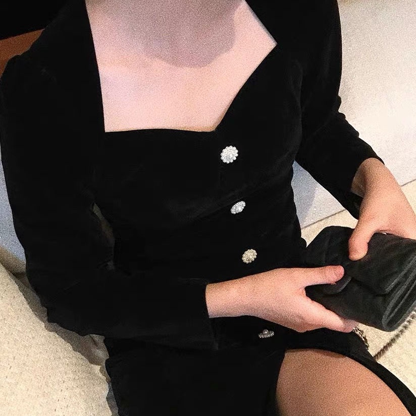 Đầm Dài Ôm Eo Tay Dài Phong Cách Pháp Cổ Điển Thời Trang Thu Đông Hàng Mới Dành Cho Nữ