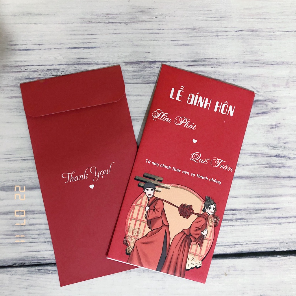 Lì xì đám cưới đỏ in tên theo yêu cầu - Lì xi bưng tráp đỏ in tên - Lì xì trao duyên đỏ in tên