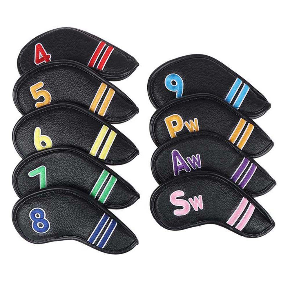 Set 9 Vỏ Bọc Bảo Vệ Đầu Gậy Đánh Golf 4-9, P ,S ,A Thêu Chữ Số