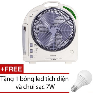 Quạt sạc kiêm đèn sạc Kentom. KT9200 loại 2 bình (Trắng) tặng bóng led - PTV