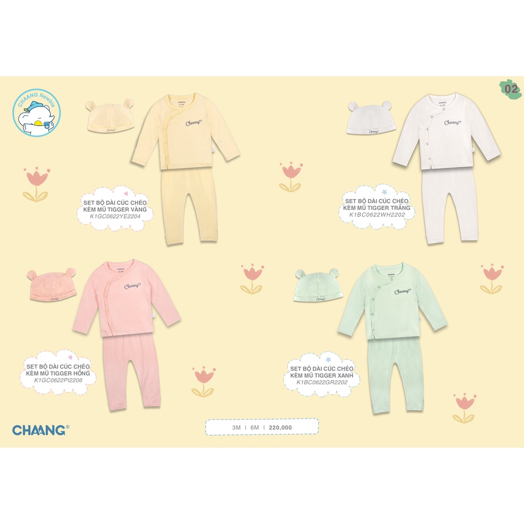 [ CHAANG 2022 - tigger ] Sét bộ quần áo dài tay cúc chéo cho bé sơ sinh có kèm mũ