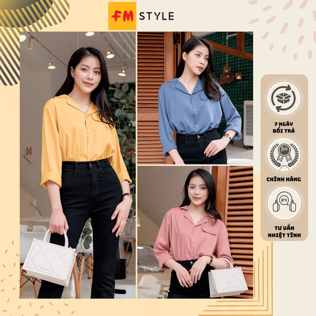 Áo sơ mi nữ tay dài cổ vest, áo sơ mi nữ form rộng kiểu hàn fmstyle | Fmstyle Shop 220315244