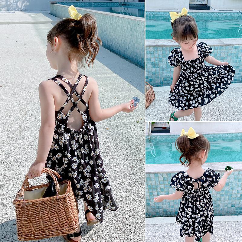 Đầm Công Chúa Hai Dây Vải Voan In Hoa Cúc Nhỏ Kiểu Phương Tây Thời Trang Mùa Hè Cho Bé Gái
