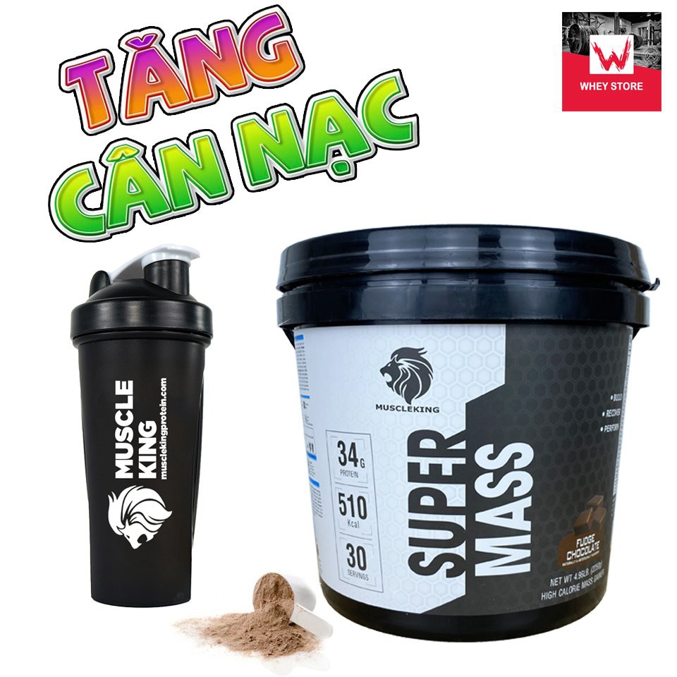 Tặng Shaker + Sữa Tăng Cân SUPER MASS 2,25 KG -Tăng Cân Nạc Tăng Cơ MUSCLEKING (Chính Hãng - Có Tem Truy Xuất