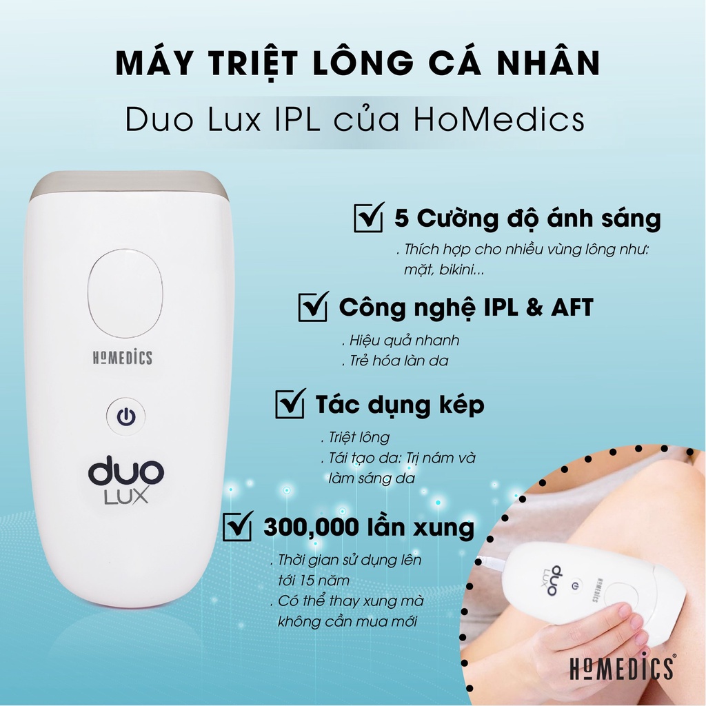 Máy triệt lông cá nhân cầm tay vĩnh viễn tại nhà HoMedics của MỸ IPL-HH390 số xung 300.000.