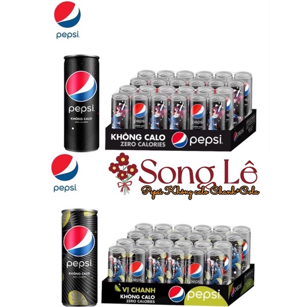 (Thùng 24 lon) Nước ngọt Pepsi Không Calo Mix 2 vị ( Vị Chanh và Cola) (Lon 320ml)