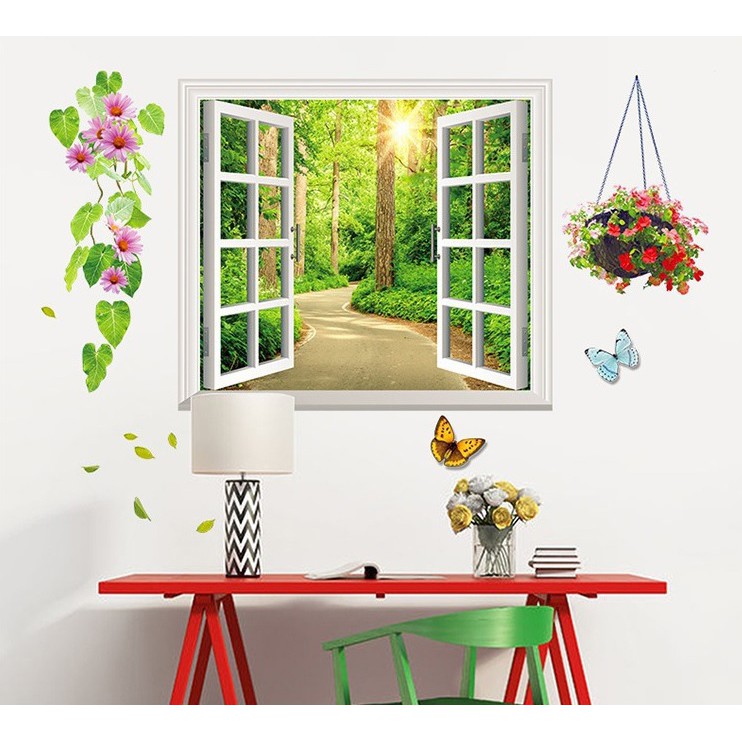 Decal dán tường Cửa sổ rừng xanh | BigBuy360 - bigbuy360.vn