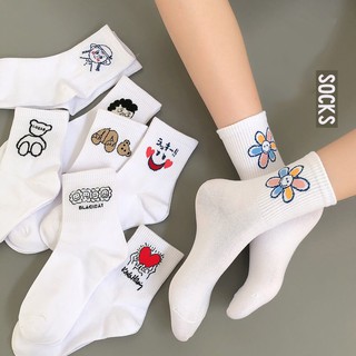 Set 5 Đôi Vớ Cotton Họa Tiết Hoạt Hình Màu Sắc Trắng Phong Cách Hàn Quốc Cho Nữ ♥♥Túi Đeo Chéo Thiết Kế Trẻ Trung Hợp Thời Trang ♥♥