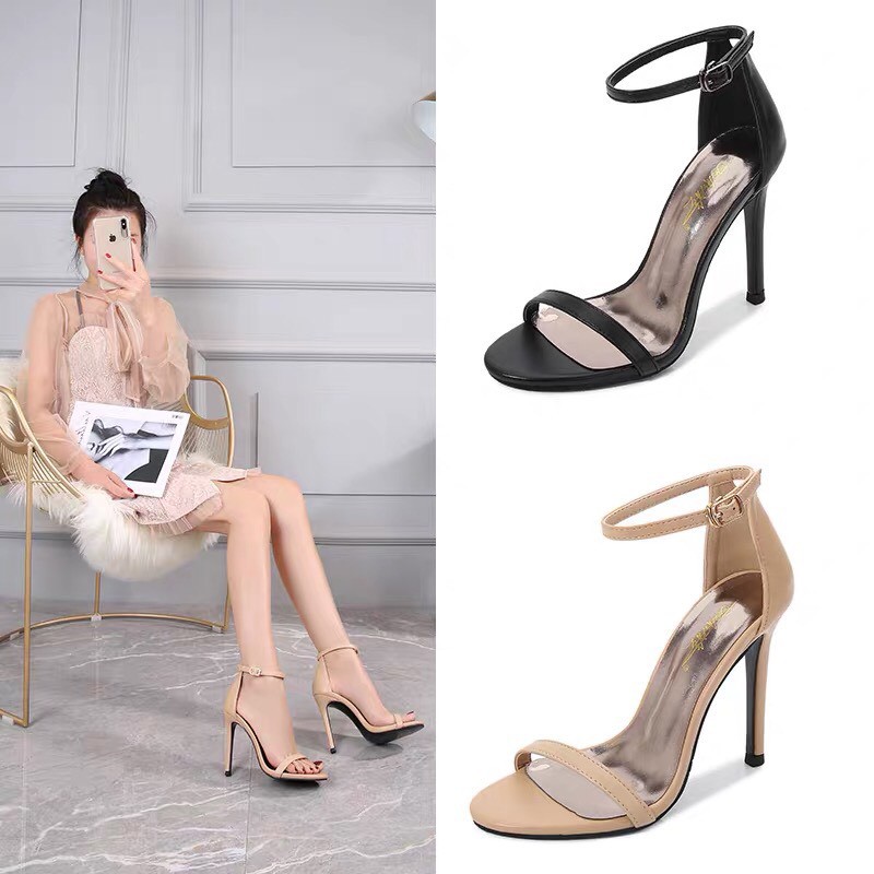 Giày sandal cao gót hở mũi quai mảnh gót nhọn 9cm - 0105