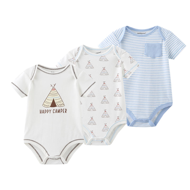 Set 3 áo liền quần vải cotton mỏng thời trang mùa hè dành cho trẻ sơ sinh