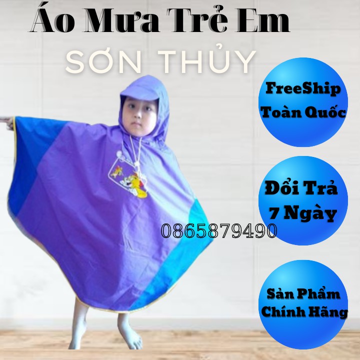 Áo Mưa Trẻ Em, Áo Dù Đi Mưa Cánh Dơi Sơn Thủy Cho Bé (Size từ 3-14 Tuổi)