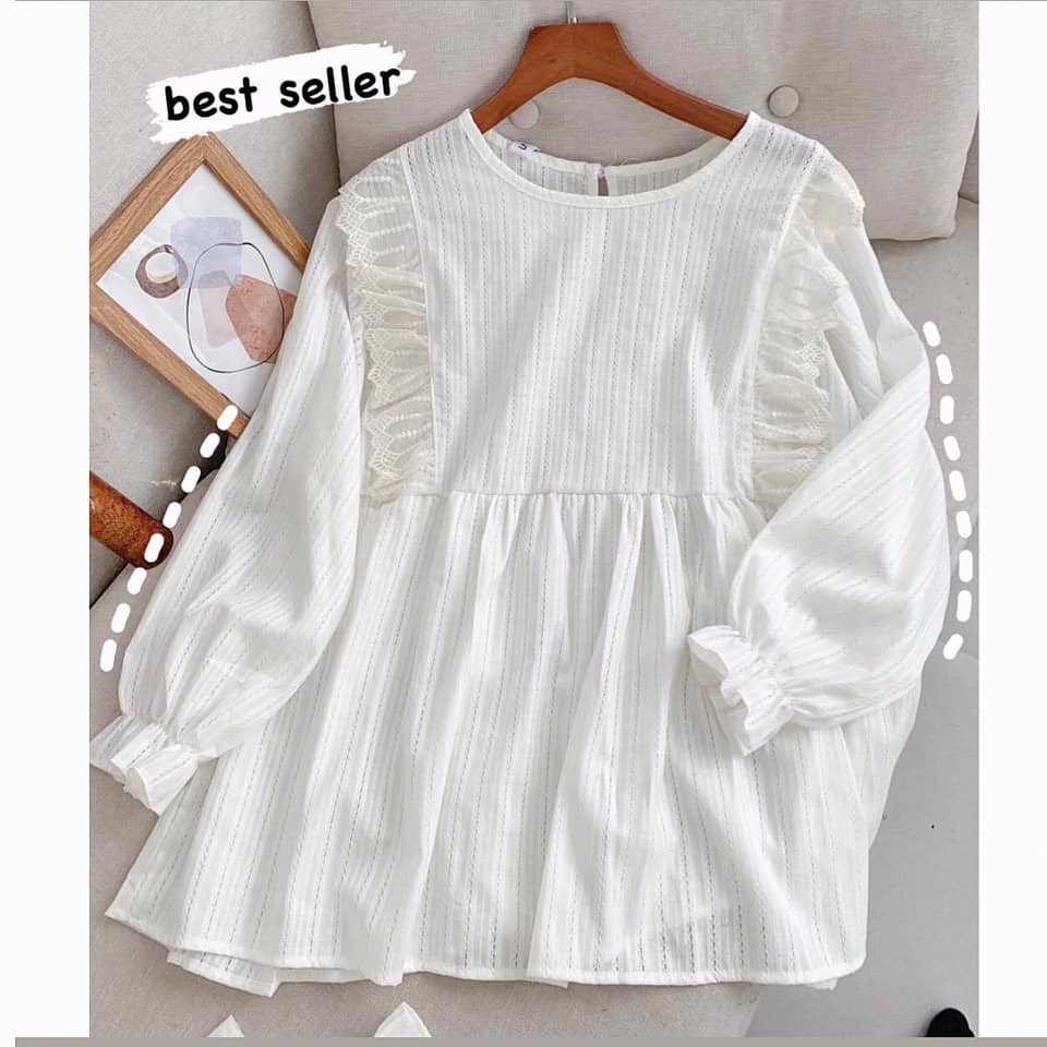 Áo Babydoll Trắng Nữ Bigsize ❤️FREESHIP❤️ Thấm Hút Mồ Hôi Tốt, Áo Sơ Mi Xuất Dư nana store hn