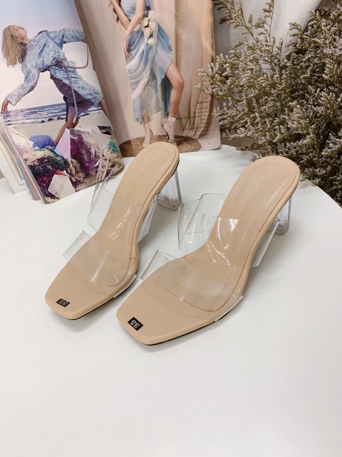 HÀNG CÓ SẴN Guốc mika 2 quai mềm, gót 7cm
