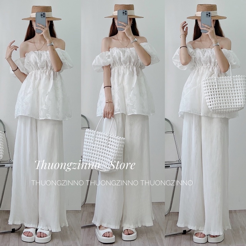 [Ảnh thật/Video] ÁO TRỄ VAI Laika HOA CHÌM Chiết eo tiểu thư