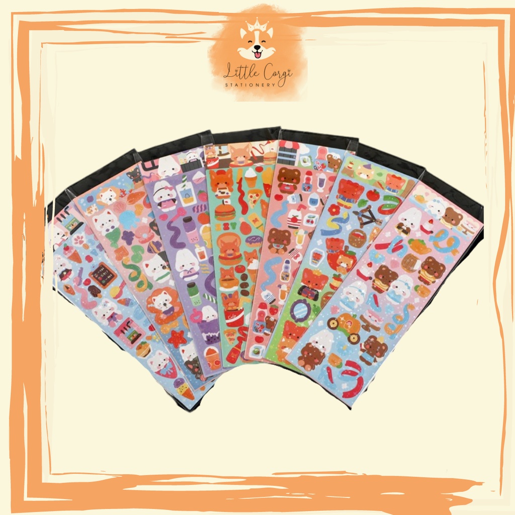 Nhãn dán sticker hologram gấu thỏ mèo, hình dán lấp lánh động vật cute trang trí sổ tay, toploader, card