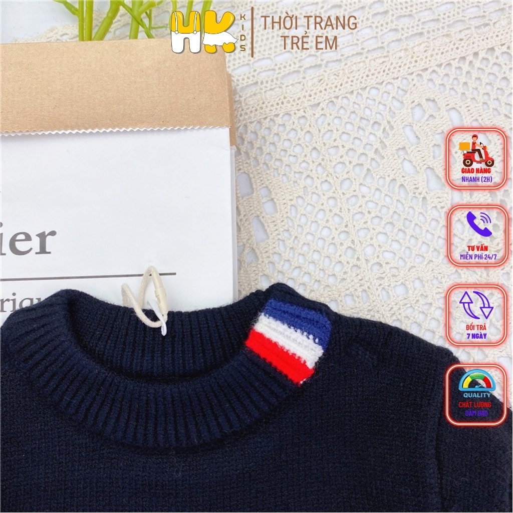 Bộ len cho bé trai từ 1-6 tuổi, chất len cao cấp mềm mịn đanh lì, họa tiết sọc kẻ 3 màu - HK KIDS (mã 1989)