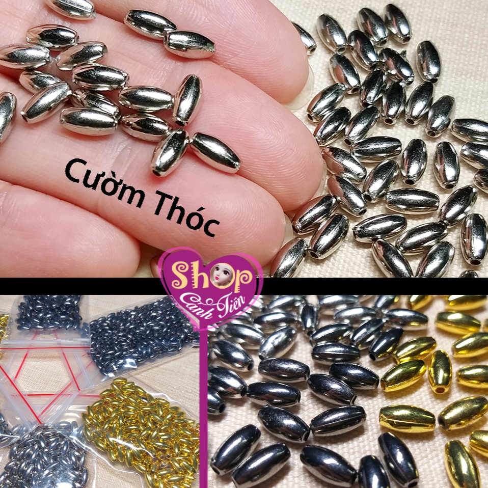 Gói Hạt cườm thoi 3x6mm, 4x8mm (cườm thóc) ánh kim làm đồ Thủ công