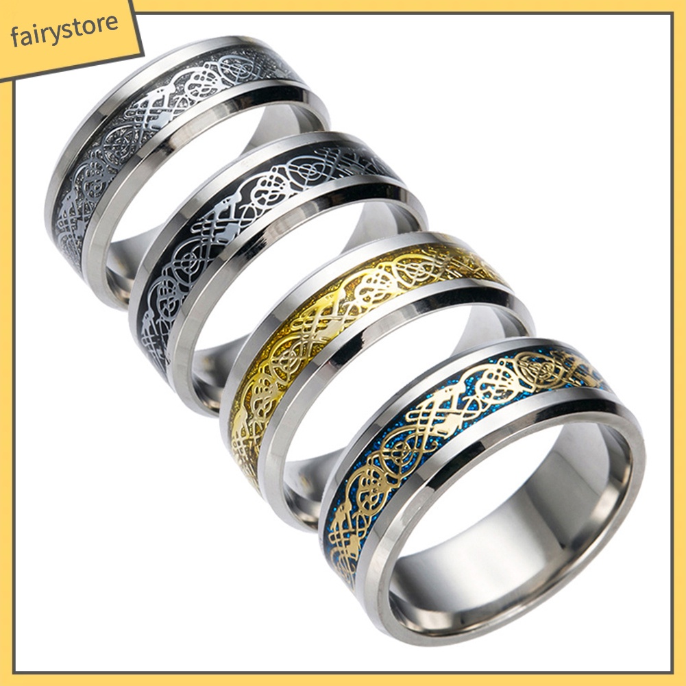 Nhẫn thép titan chặm khắc họa tiết phong cách Châu Âu dành cho nam