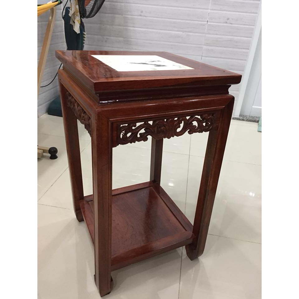 Ghế đôn vuông mặt ghế 35 x35 cm, kết hợp giữa gỗ và đá chân có đế, phun bóng, thích hợp kê tượng phật, chậu hoa